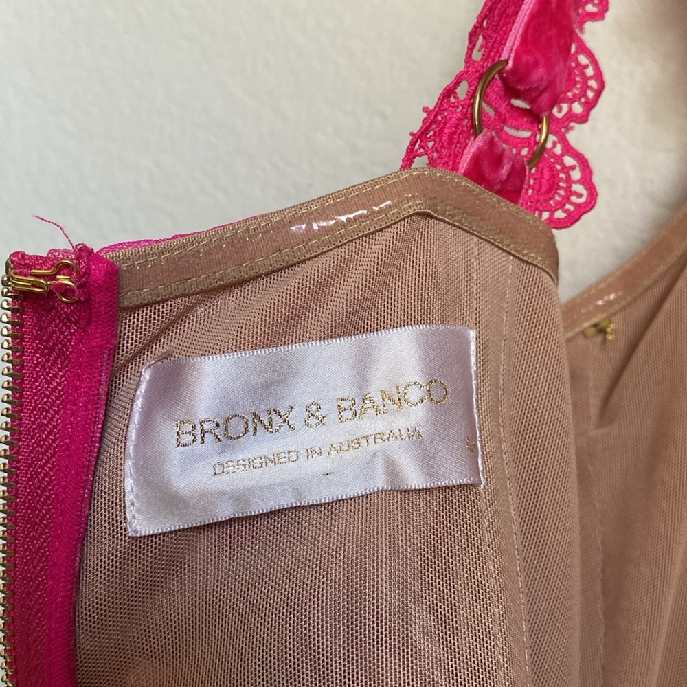 Bronx and Banco Hot Pink Lace Appliqué Asymmetric Midi Dress - Picture 11 of 16